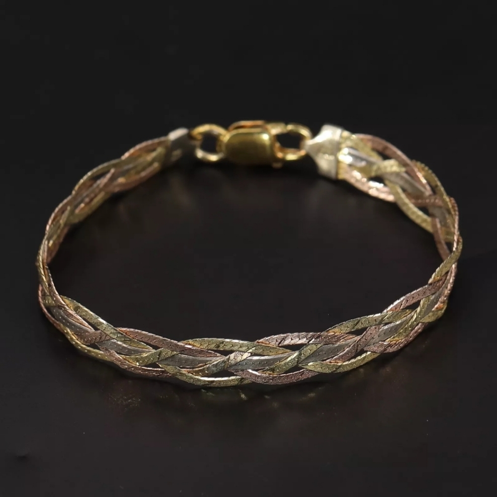 ITALY Tri-Color Braided Herringbone Chain  Bracelet